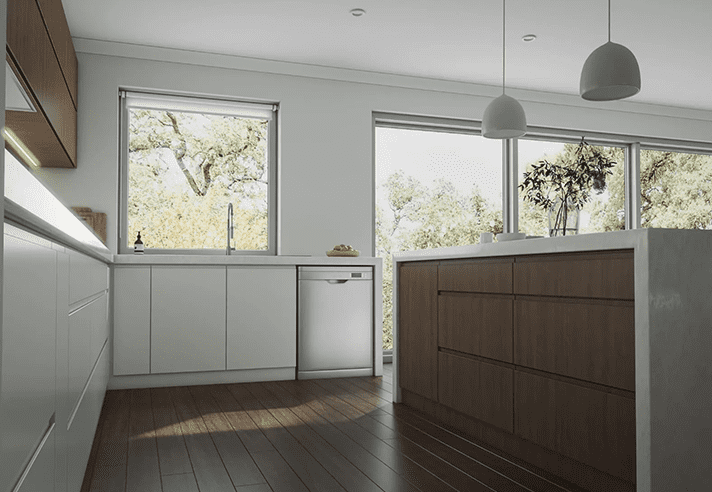 kitchen with white cabinets